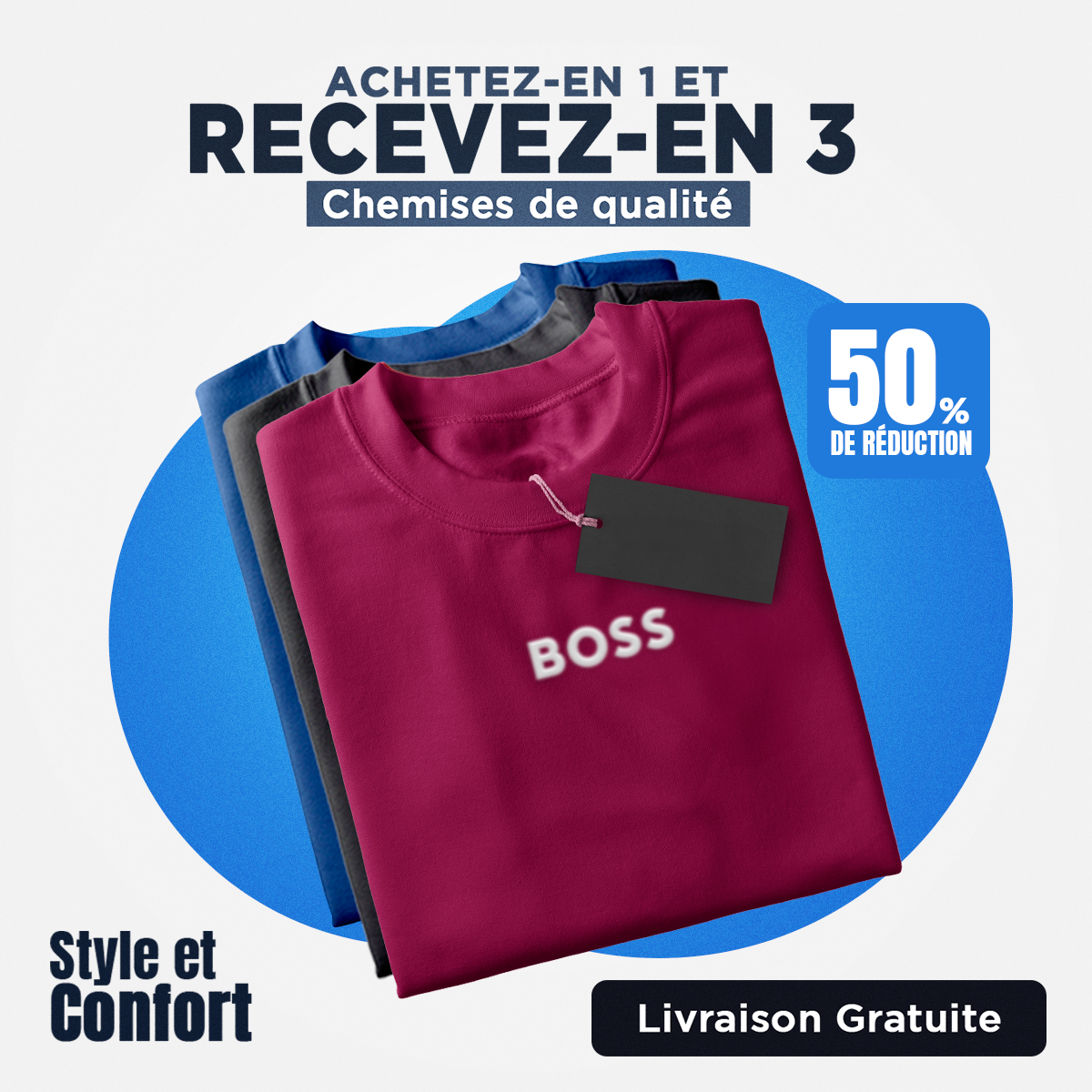 [ACHETEZ 1 OBTENEZ 3] Kit 3 T-shirts Boss Royal